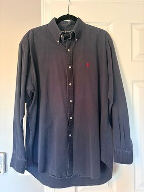 Ralph Lauren Men's Dark Navy Button-Down Shirt with Red Pony